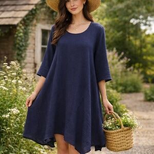 NWT Highlander Trading Com tunic/dress gauze cotton navy women asymmetric hem
